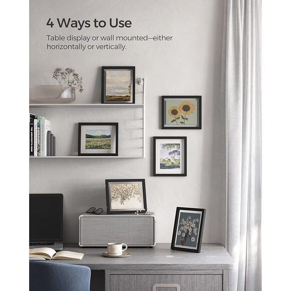 Set of 3 Floating Picture Frames, Double Glass, for Tabletop or Wall, MDF, Black - Picture 6 of 8